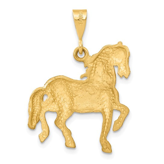 14k Yellow Gold Satin Diamond-cut Horse Pendant L-32 mm, W-24 mm