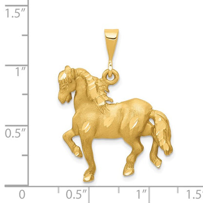 14k Yellow Gold Satin Diamond-cut Horse Pendant L-32 mm, W-24 mm