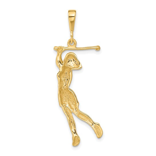 14k Yellow Gold Female Golfer Pendant L-44 mm, W-16 mm