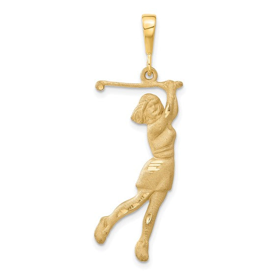 14k Yellow Gold Female Golfer Pendant L-44 mm, W-16 mm