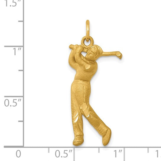 14k Yellow Gold Male Golfer Charm Pendant L-32 mm, W-13 mm