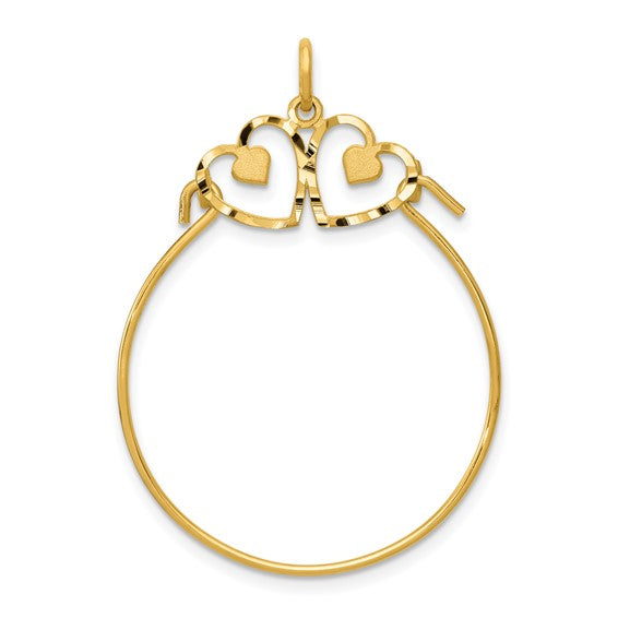 14k Yellow Gold Diamond-cut Heart Charm Holder Pendant L-40 mm, W-25 mm