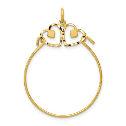 14k Yellow Gold Diamond-cut Heart Charm Holder Pendant L-40 mm, W-25 mm
