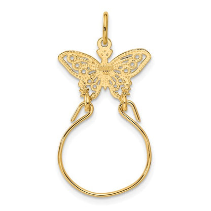 14k Yellow Gold Filigree Butterfly Charm Holder Pendant L-40 mm, W-20 mm