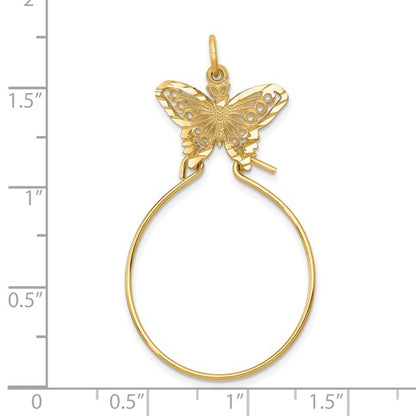 14k Yellow Gold Filigree Butterfly Charm Holder Pendant L-40 mm, W-20 mm