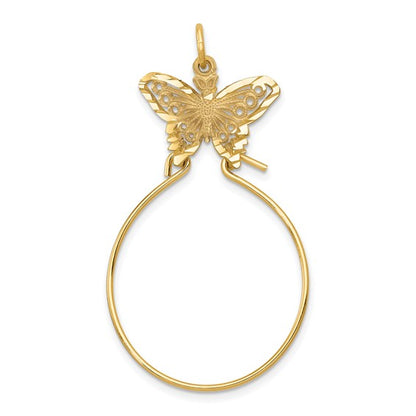 14k Yellow Gold Filigree Butterfly Charm Holder Pendant L-40 mm, W-20 mm