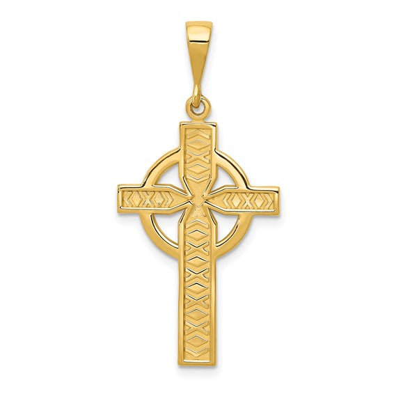 14k Yellow Gold Celtic Cross Pendant L-38 mm, W-11 mm