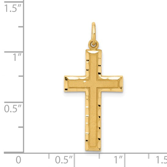 14k Yellow Gold Diamond-cut Cross Charm Pendant L-33 mm, W-15 mm