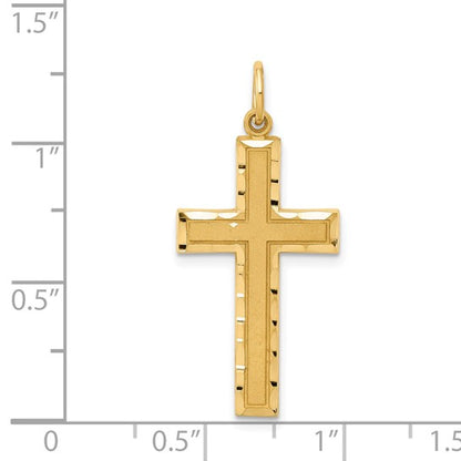 14k Yellow Gold Diamond-cut Cross Charm Pendant L-33 mm, W-15 mm