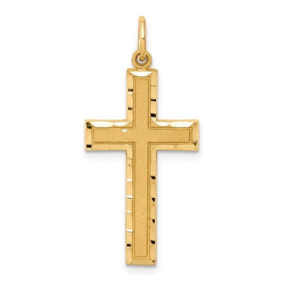 14k Yellow Gold Diamond-cut Cross Charm Pendant L-33 mm, W-15 mm