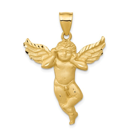14k Yellow Gold Satin Angel Pendant L-38 mm, W-28 mm