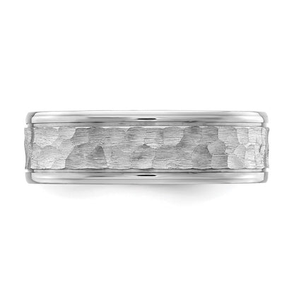 Cobalt Brushed and Polished Hammered Center 7mm Band Ring