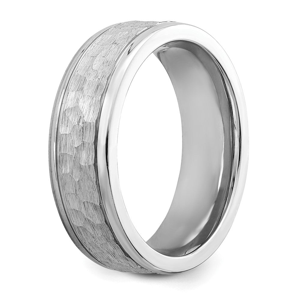 Cobalt Brushed and Polished Hammered Center 7mm Band Ring