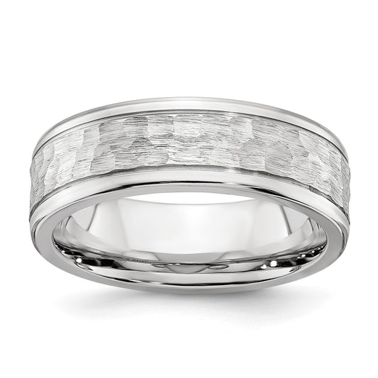 Cobalt Brushed and Polished Hammered Center 7mm Band Ring