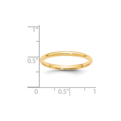 14k Yellow Gold 2mm Lightweight Comfort Fit Wedding Band Ring
