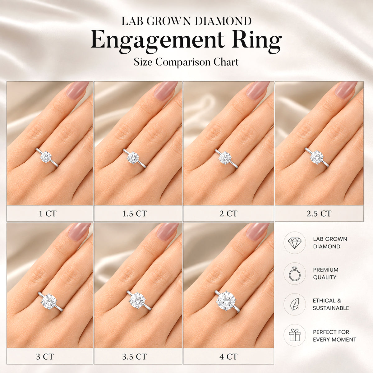 IGI Certified Lab Grown Diamond Engagement Ring 14k White Gold Clarity- VS, Color- EFG