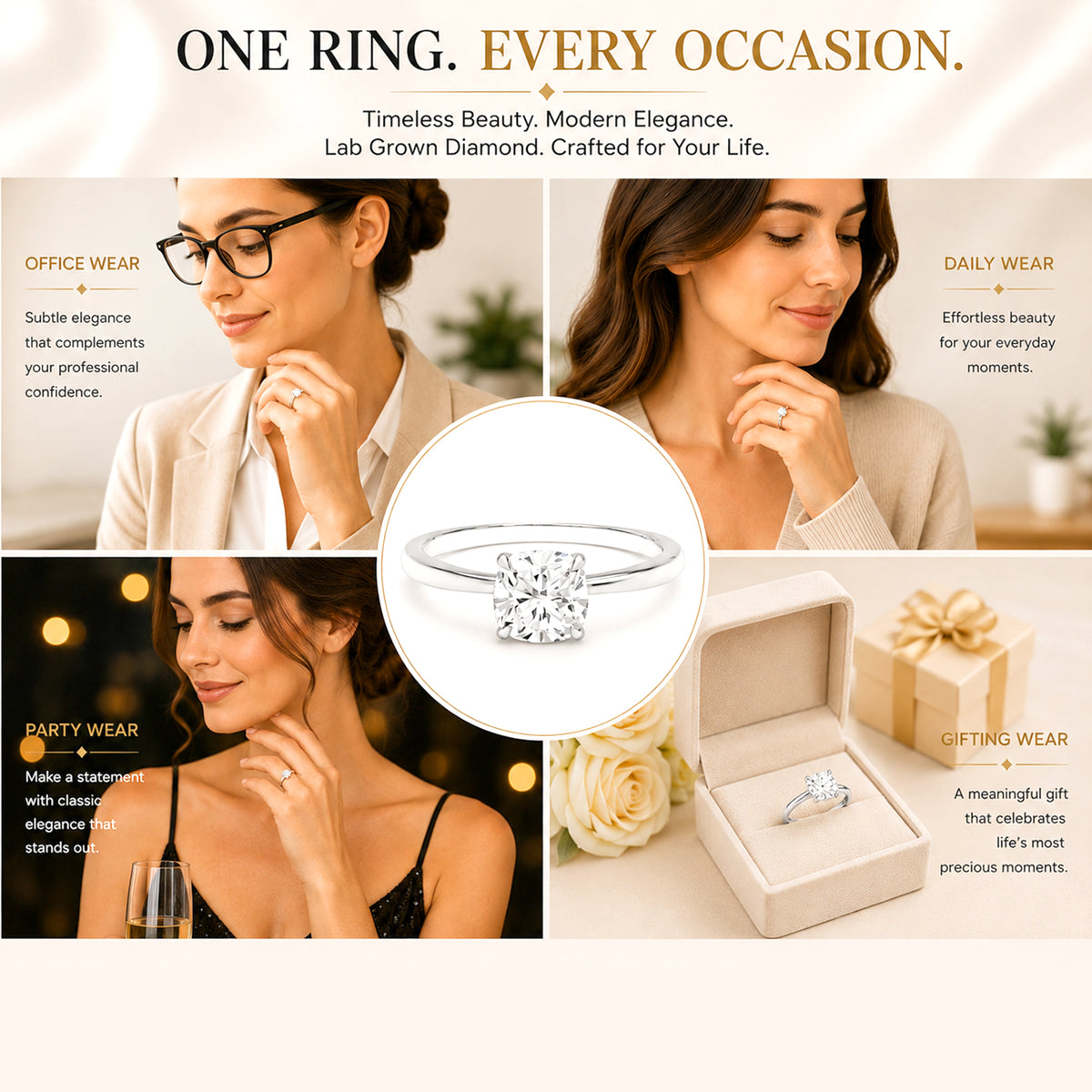 IGI Certified Lab Grown Diamond Engagement Ring 14k White Gold Clarity- VS, Color- EFG