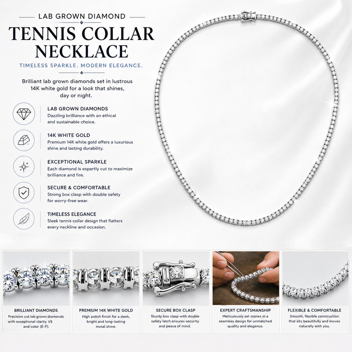 14k Gold Round Cut Lab Grown Diamond Tennis Necklace 18" 4.00ct to 20.00ct, Color-E-F, Clarity- VS (Copy)