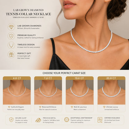 14k Gold Round Cut Lab Grown Diamond Tennis Necklace 18" 4.00ct to 20.00ct, Color-E-F, Clarity- VS (Copy)