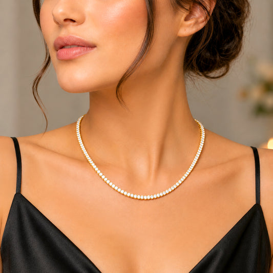 14k Gold Round Cut Lab Grown Diamond Tennis Necklace 18" 4.00ct to 20.00ct, Color-E-F, Clarity- VS