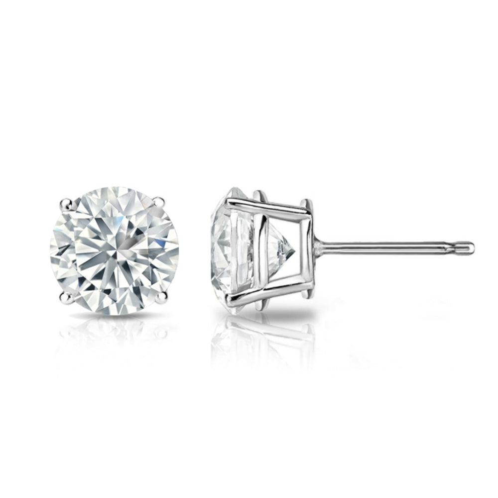 Round Solitaire Lab Grown Diamond Stud Earrings 14k White Gold VS Clarity, E-F Color with Post Butterfly