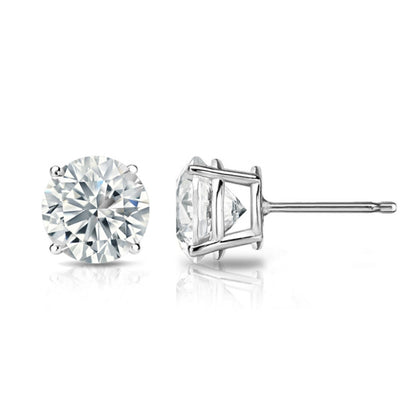 Round Solitaire Lab Grown Diamond Stud Earrings 14k White Gold VS Clarity, E-F Color with Post Butterfly