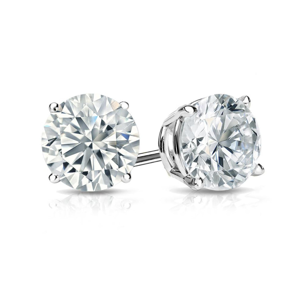 Round Solitaire Lab Grown Diamond Stud Earrings 14k White Gold VS Clarity, E-F Color with Post Butterfly