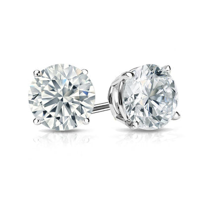 Round Solitaire Lab Grown Diamond Stud Earrings 14k White Gold VS Clarity, E-F Color with Post Butterfly