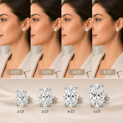 Oval Cut Solitaire Lab Grown Diamond Stud Earrings 14k White Gold VS Clarity, E-F Color with Post Butterfly