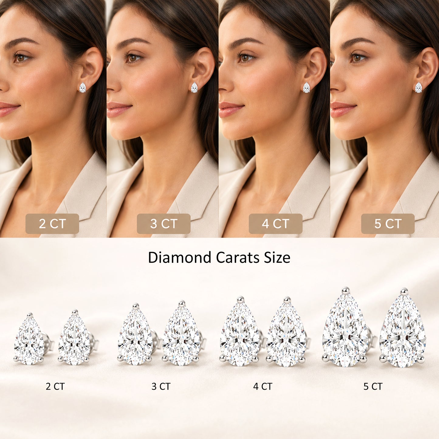 Pear Cut Solitaire Lab Grown Diamond Stud Earrings 14k White Gold VS Clarity, E-F Color with Post Butterfly