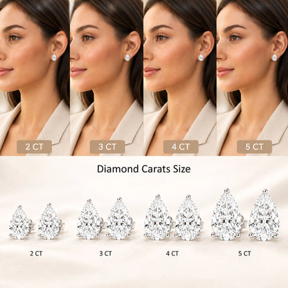 Pear Cut Solitaire Lab Grown Diamond Stud Earrings 14k White Gold VS Clarity, E-F Color with Post Butterfly