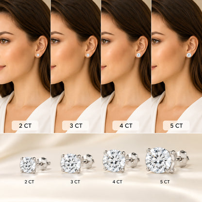 Round Solitaire Lab Grown Diamond Stud Earrings 14k White Gold VS Clarity, E-F Color with Post Butterfly
