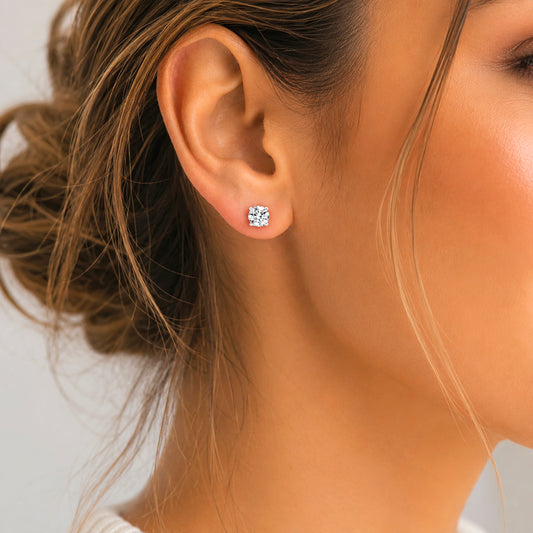 Round Solitaire Lab Grown Diamond Stud Earrings 14k White Gold VS Clarity, E-F Color with Post Butterfly