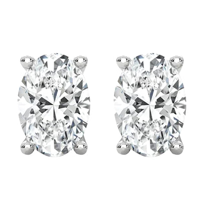 Oval Cut Solitaire Lab Grown Diamond Stud Earrings 14k White Gold VS Clarity, E-F Color with Post Butterfly