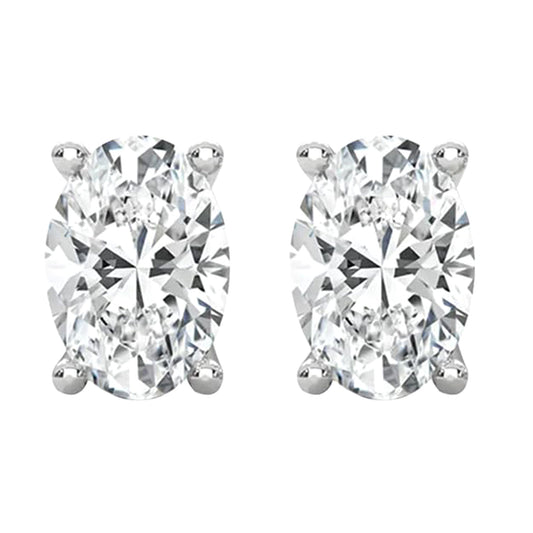 Oval Cut Solitaire Lab Grown Diamond Stud Earrings 14k White Gold VS Clarity, E-F Color with Post Butterfly