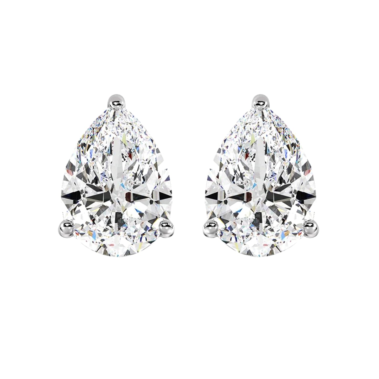Pear Cut Solitaire Lab Grown Diamond Stud Earrings 14k White Gold VS Clarity, E-F Color with Post Butterfly