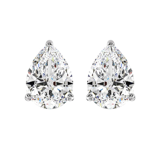 Pear Cut Solitaire Lab Grown Diamond Stud Earrings 14k White Gold VS Clarity, E-F Color with Post Butterfly