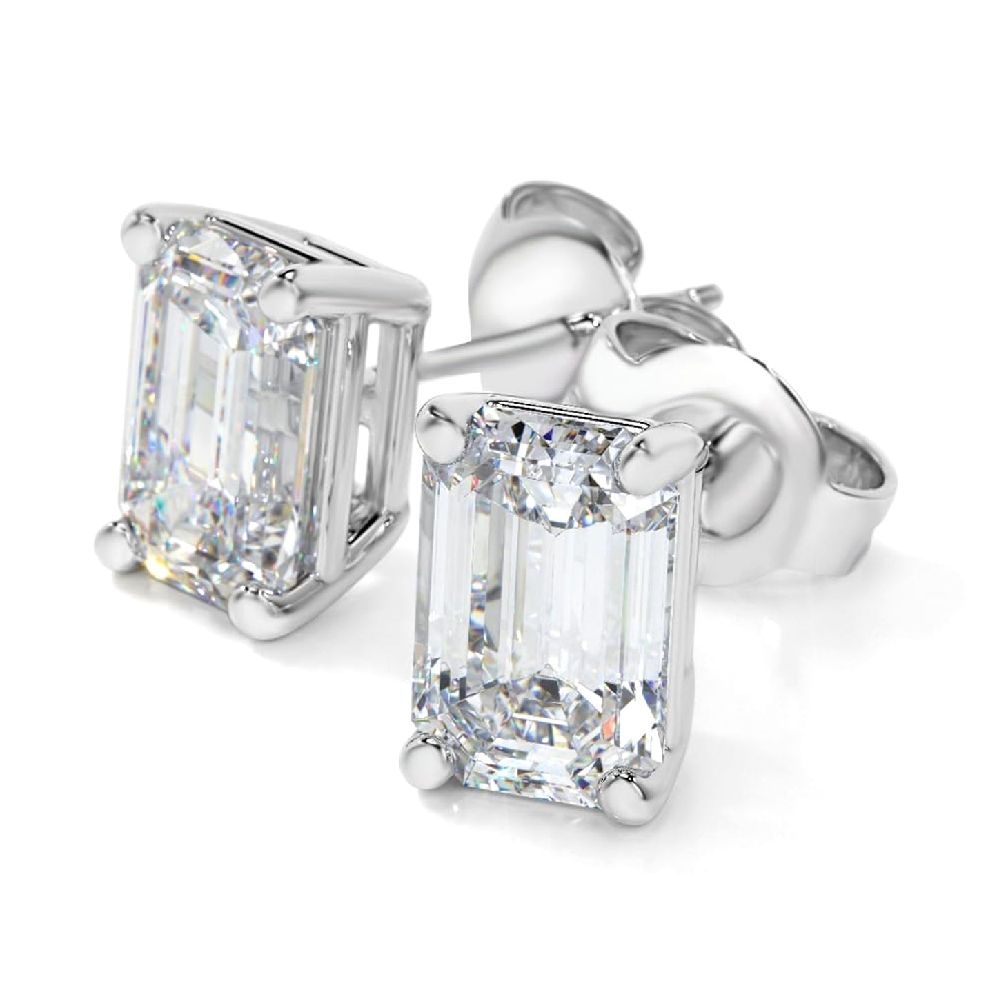 Solitaire Lab Grown Diamond Stud Earrings 14k White Gold VS Clarity, E-F Color with Post Butterfly