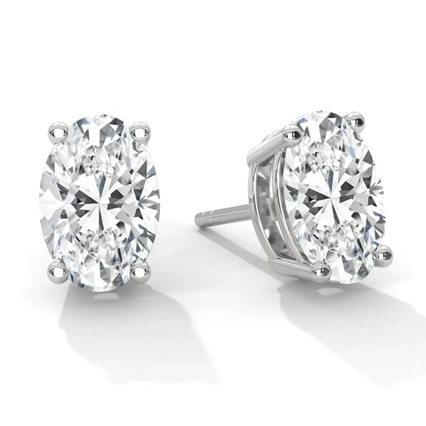 Oval Cut Solitaire Lab Grown Diamond Stud Earrings 14k White Gold VS Clarity, E-F Color with Post Butterfly