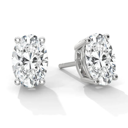 Oval Cut Solitaire Lab Grown Diamond Stud Earrings 14k White Gold VS Clarity, E-F Color with Post Butterfly