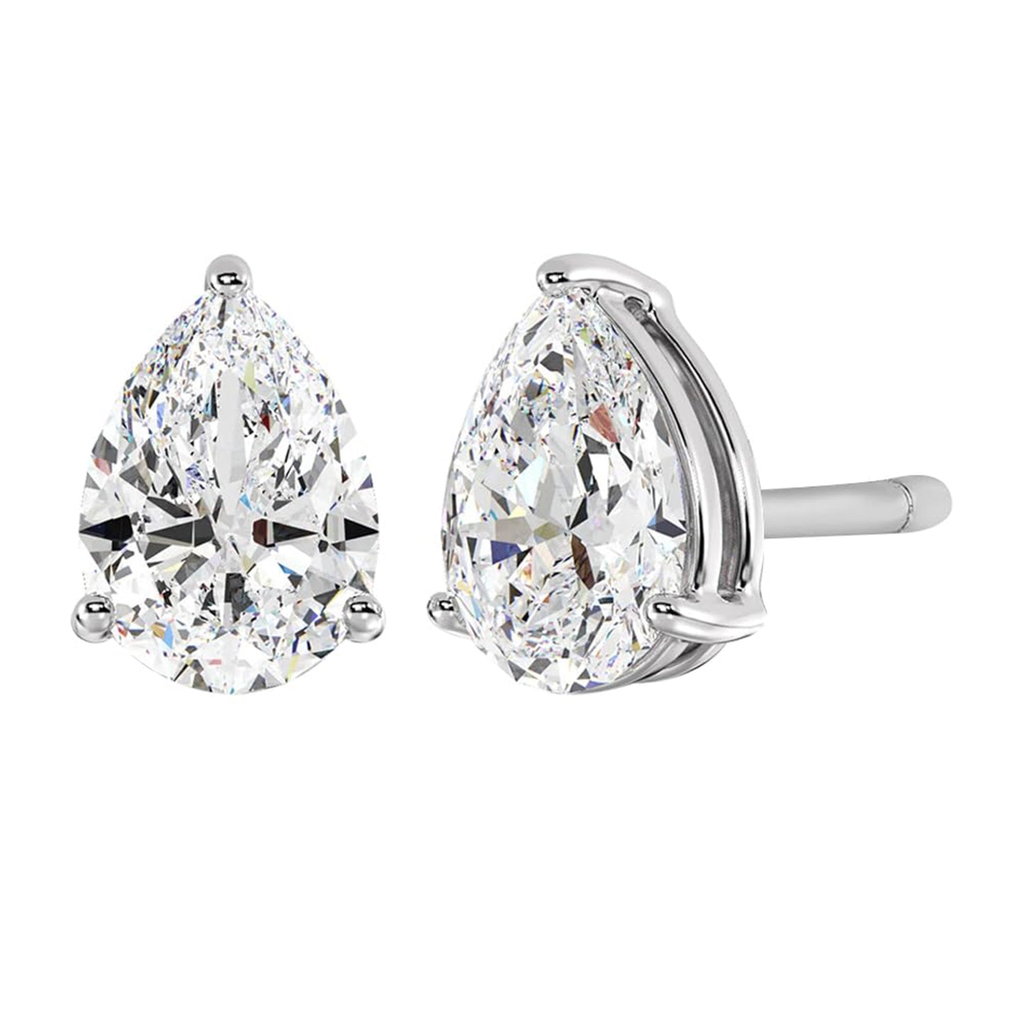 Pear Cut Solitaire Lab Grown Diamond Stud Earrings 14k White Gold VS Clarity, E-F Color with Post Butterfly