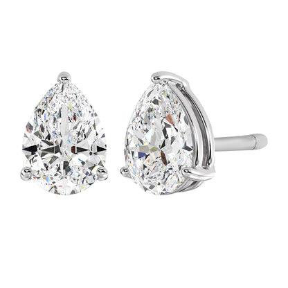 Pear Cut Solitaire Lab Grown Diamond Stud Earrings 14k White Gold VS Clarity, E-F Color with Post Butterfly