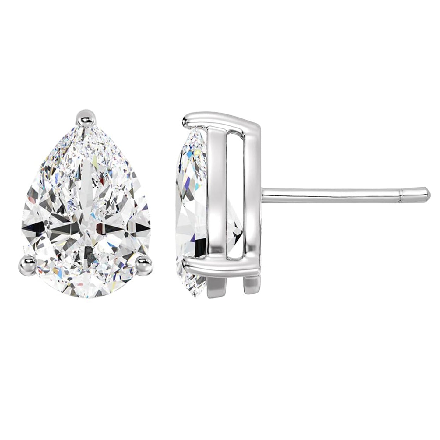 Pear Cut Solitaire Lab Grown Diamond Stud Earrings 14k White Gold VS Clarity, E-F Color with Post Butterfly