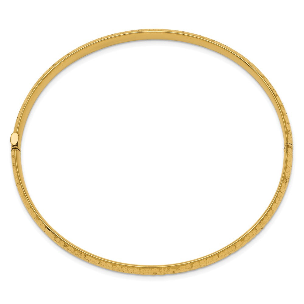 14k Yellow Gold 3/16 Polished Fancy Hammered 4.75mm Hinged Oval Bangle Bracelet