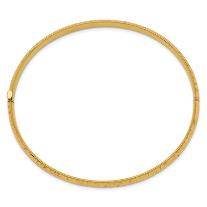 14k Yellow Gold 3/16 Polished Fancy Hammered 4.75mm Hinged Oval Bangle Bracelet