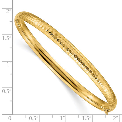 14k Yellow Gold 3/16 Polished Fancy Hammered 4.75mm Hinged Oval Bangle Bracelet