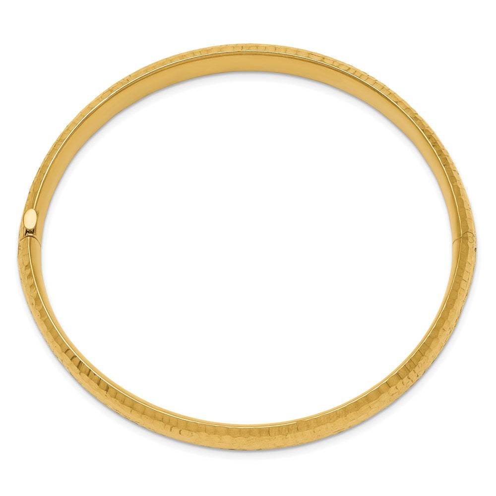 14k Yellow Gold 5/16 Polished Fancy Hammered 8.75mm Hinged Oval Bangle Bracelet