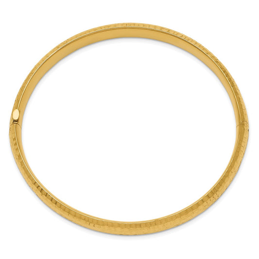 14k Yellow Gold 5/16 Polished Fancy Hammered 8.75mm Hinged Oval Bangle Bracelet