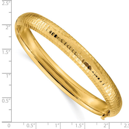 14k Yellow Gold 5/16 Polished Fancy Hammered 8.75mm Hinged Oval Bangle Bracelet
