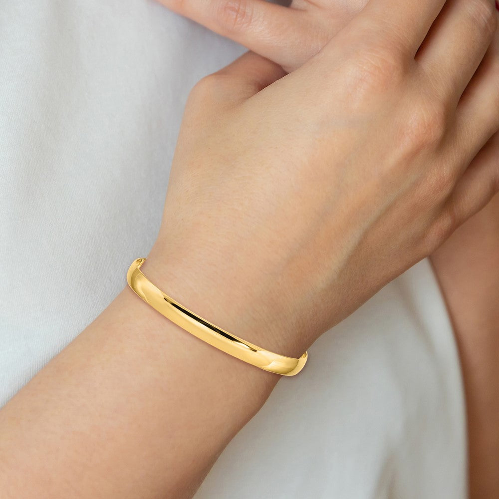 14k Yellow Gold 6mm Solid Polished Half-Round Slip-On Round Bangle Bracelet